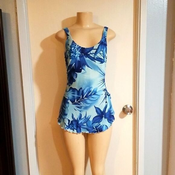 Vintage Jantzen Tropical Blue Retro Mod One-Piece Swim Bathing Suit - Picture 1 of 15